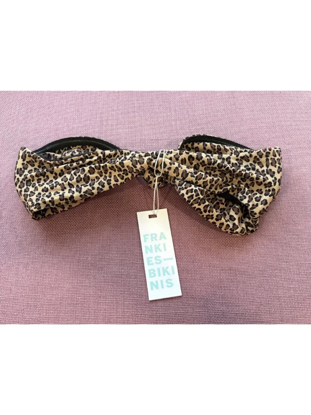 Frankies Bikinis Crescent Bandeau Bikini Top in Baby Leopard Small Womens Swim